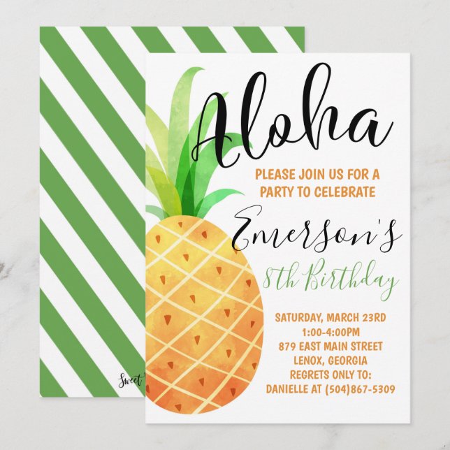 Tropical Birthday Party Invitation (Devant / Derrière)