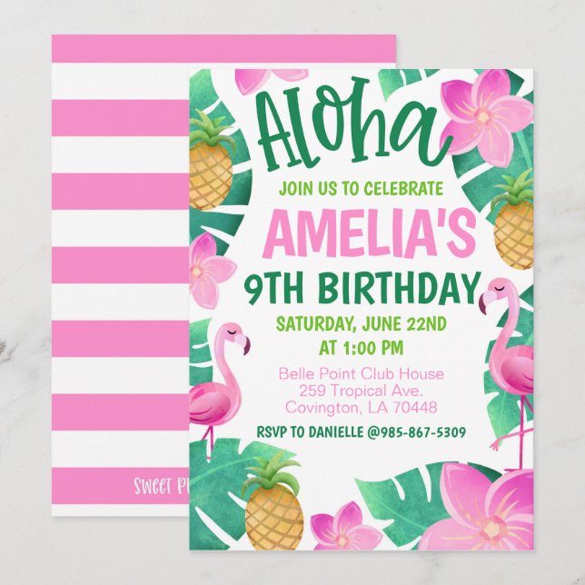 Tropical Birthday Party Invitation (Devant / Derrière)