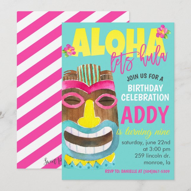 Tropical Birthday Party Invitation (Devant / Derrière)