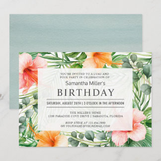Tropical Birthday Pool Party und Luau Einladung