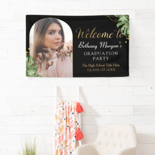 Tropical Black Gold Arch Foto Abschluss Willkommen Banner