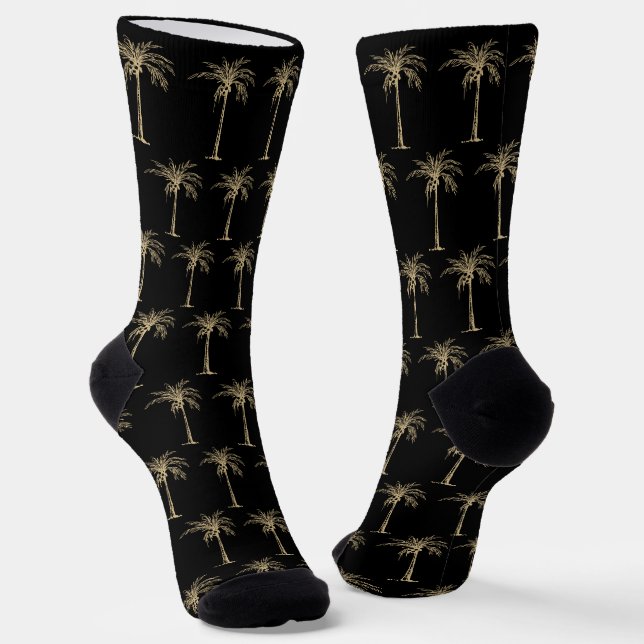 Tropical Black Gold Palm Tree Muster Socken (Gewinkelt)