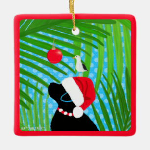 Tropical Black Lab Santa Dog Weihnachtsschmuck