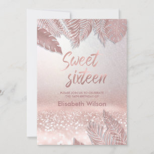 Tropical Blätter schicke trendige Rose Goldglitter Einladung