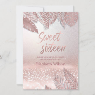 Tropical Blätter schicke trendige Rose Goldglitter Einladung