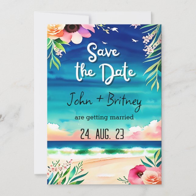 Tropical Blooms: Wedding Save the Dat Einladung (Vorderseite)