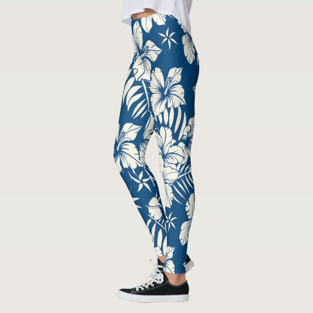 Tropical Blue and White Floral Leggings (Links)