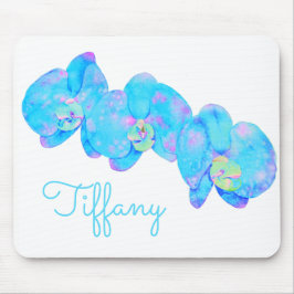 Tropical Blue Aquamarine Orchideenmalerei Mousepad