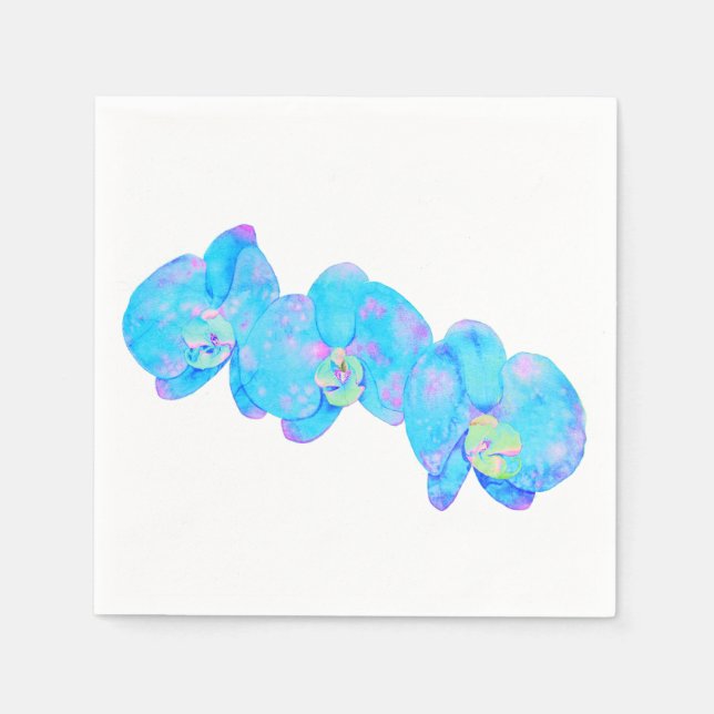 Tropical Blue Aquamarine Orchideenmalerei Serviette (Vorderseite)