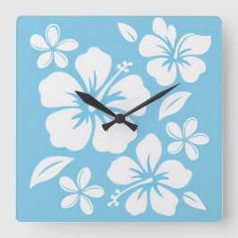 Tropical Blue Beach Blume Quadratische Wanduhr