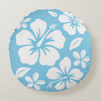 Tropical Blue Beach Blume Rundes Kissen