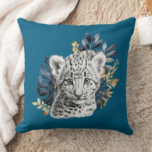 Tropical Blue Blätter Leopard Giraffe Kissen (Decke)