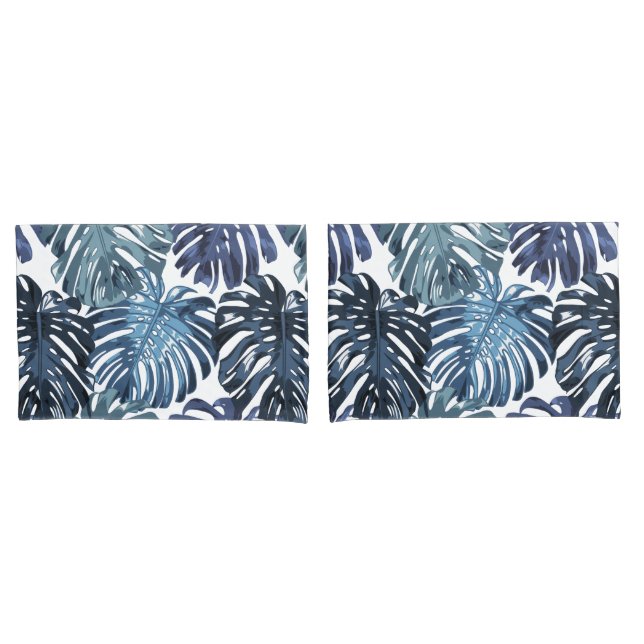 Tropical Blue Dschungel Blätter Kissenbezug (Vorderseite-Set)