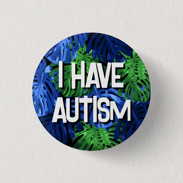 Tropical Blue Dschungel Blätter Mens Autismus Button (Vorderseite)