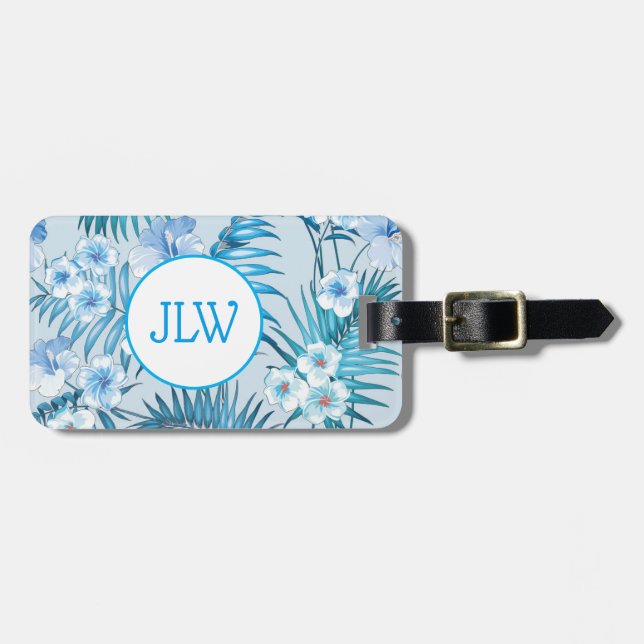 Tropical Blue Floral Luggage Tag Gepäckanhänger (Vorderseite horizontal)