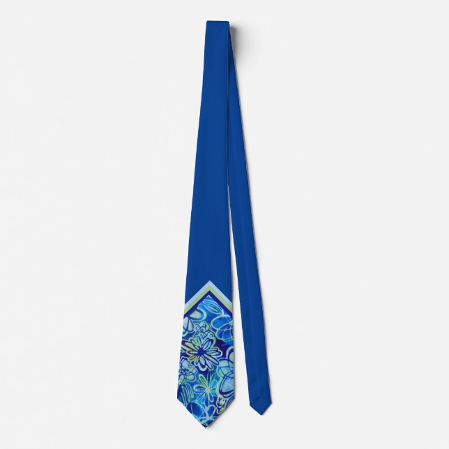 Tropical Blue Floral Neck Tie Krawatte (Vorderseite)