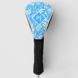 Tropical Blue Floral Pattern Diamond Monogram Golf Headcover