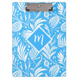 Tropical Blue Floral Pattern Diamond Monogram Klemmbrett