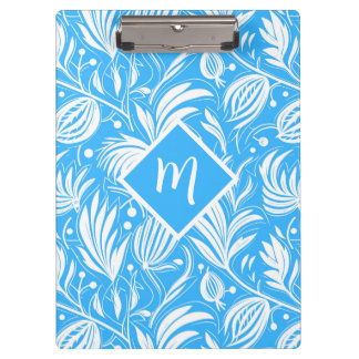 Tropical Blue Floral Pattern Diamond Monogram Klemmbrett