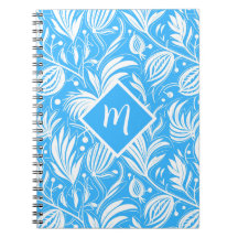 Tropical Blue Floral Pattern Diamond Monogram