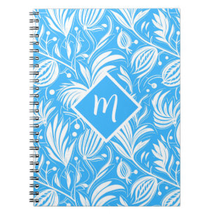 Tropical Blue Floral Pattern Diamond Monogram Notizblock