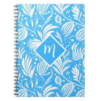 Tropical Blue Floral Pattern Diamond Monogram Notizblock