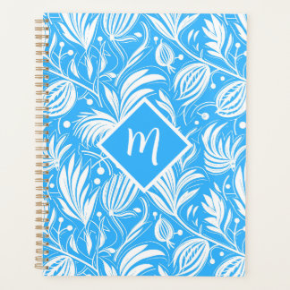 Tropical Blue Floral Pattern Diamond Monogram Planer