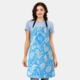 Tropical Blue Floral Pattern Diamond Monogram Schürze