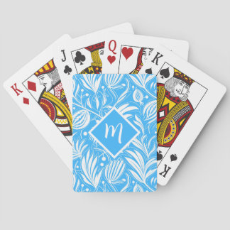 Tropical Blue Floral Pattern Diamond Monogram Spielkarten