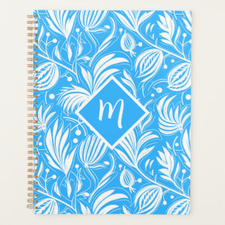 Tropical Blue Floral Pattern Diamond Monogramme