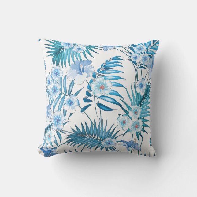 Tropical Blue Floral Throw Kissen (Vorderseite)