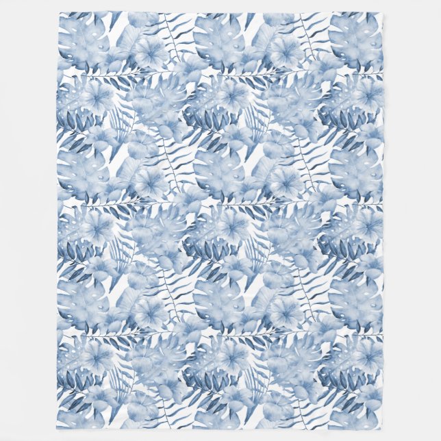 Tropical Blue Flowers Fleecedecke (Vorderseite)