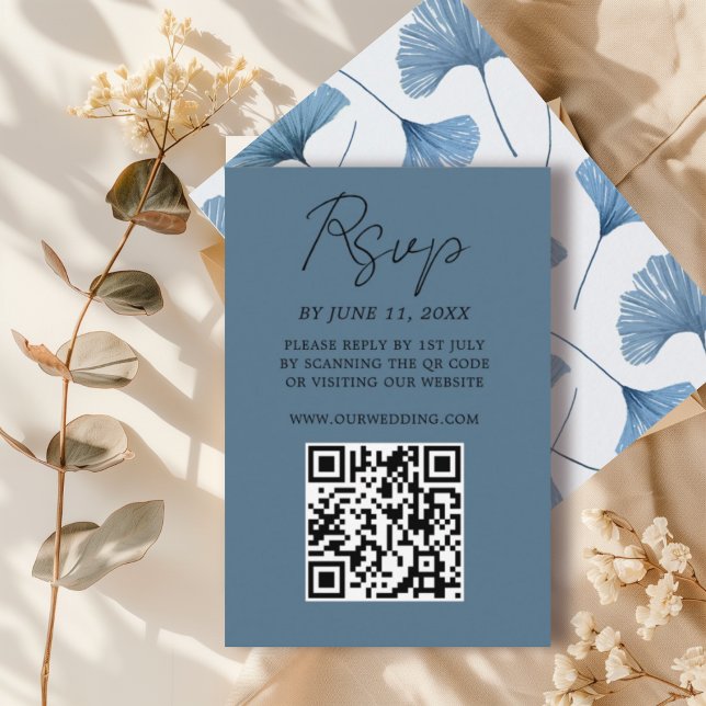 Tropical Blue Ginkgo Leaf Wedding RSVP Card (Von Creator hochgeladen)