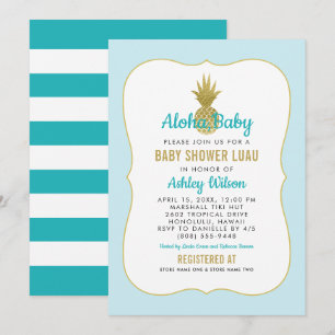 Tropical Blue Gold Ananas Baby Boy Shower Luau Einladung