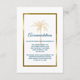 Tropical Blue Gold Palm Tree Hochzeitsunterkunft Begleitkarte