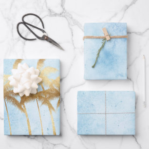 Tropical Blue Gold Palm Trees  Geschenkpapier Set