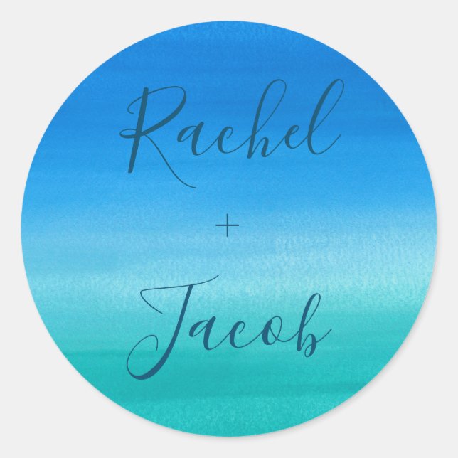 Tropical Blue & Green Beach Wedding Runder Aufkleber (Vorderseite)
