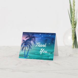Tropical Blue Green Palm Tree Merci Cartes