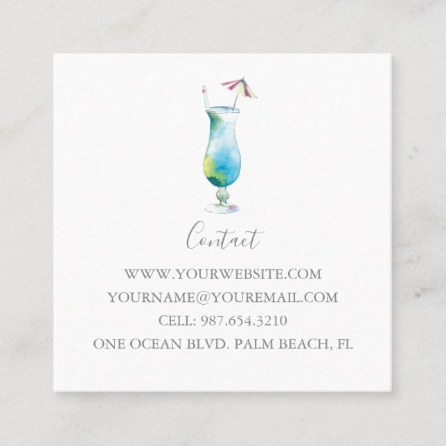 Tropical Blue Hawaii Cocktail Quadratische Visitenkarte (Vorderseite)