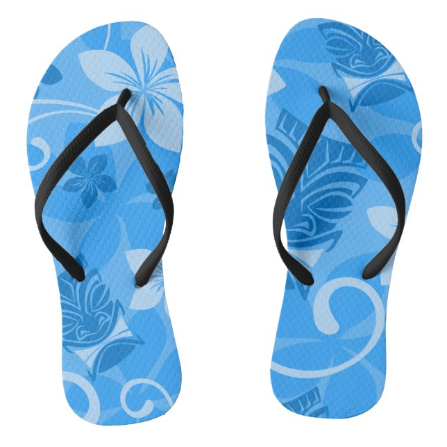 Tropical Blue Hawaiian Tiki Masken Flip Flops (Fußbett)