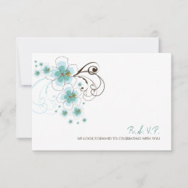 Tropical Blue Hibiskus Beach Hochzeit in Urlaubsor RSVP Karte