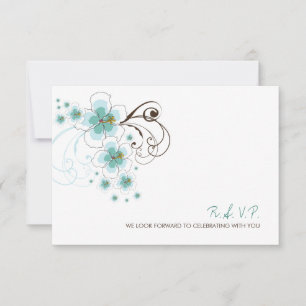 Tropical Blue Hibiskus Beach Hochzeit in Urlaubsor RSVP Karte