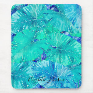 Tropical Blue Leaf Muster Mousepad