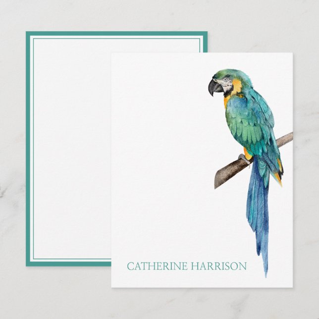 Tropical Blue Macaw Personalisiert Mitteilungskarte (Vorne/Hinten)
