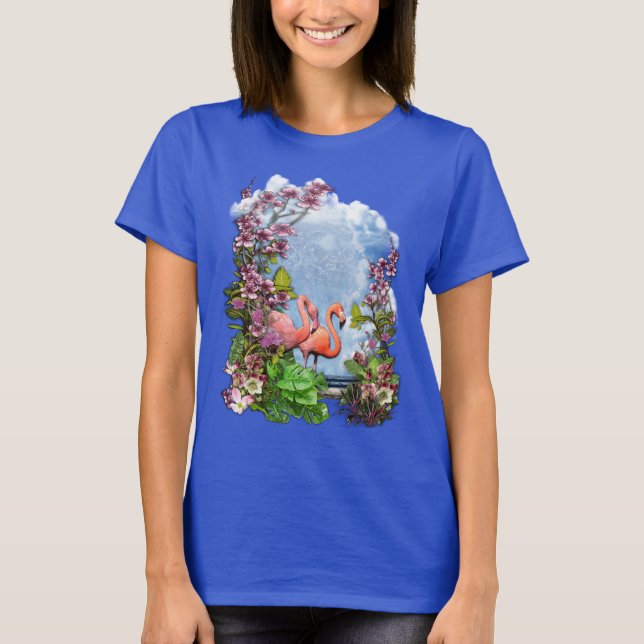 Tropical Blue Marble Flamingo Palace T-Shirt (Vorderseite)