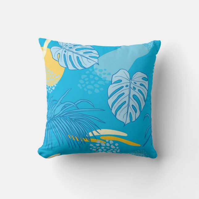 Tropical Blue Monstera Leaf Muster Kissen (Vorderseite)