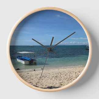Tropical Blue Ocean Beach & Boat:Summer Wall Clock Uhr