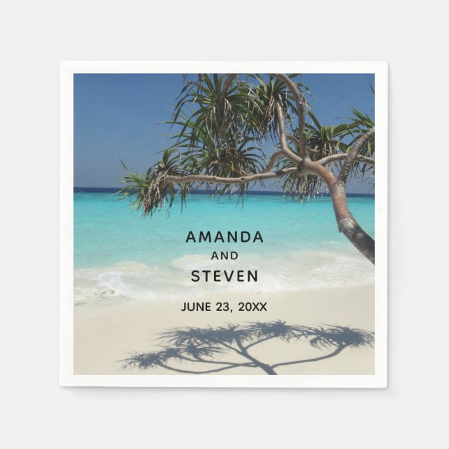 Tropical Blue Ocean Beach Scene Foto Hochzeit Serviette (Vorderseite)