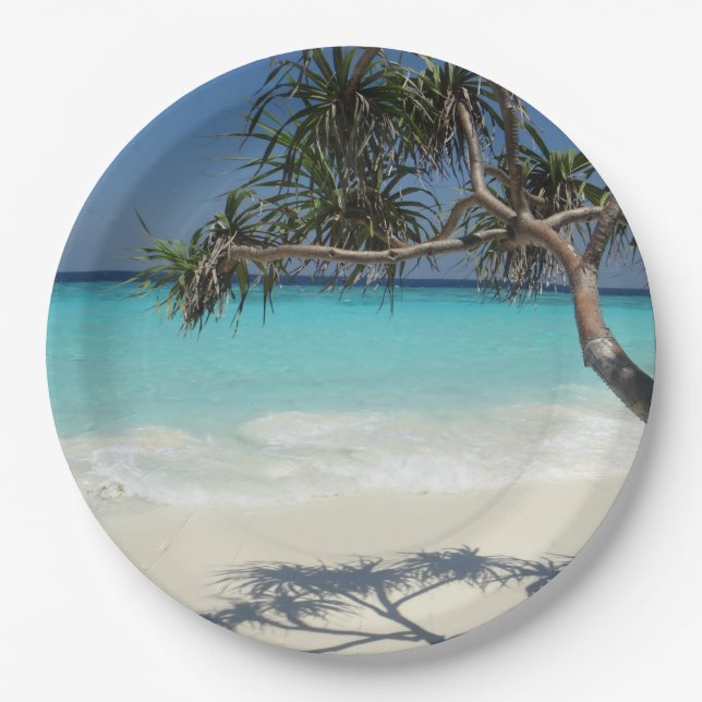 Tropical Blue Ocean Beach Scene Foto Pappteller (Vorderseite)