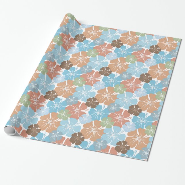 Tropical Blue Orange Peach Green Hibiskus Blume Geschenkpapier (Ungerollt)